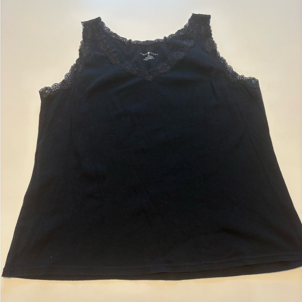 Black 90s Lace-Trim Tank Top - Karen Scott